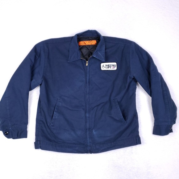 Red Kap Work Jacket Navy Blue Large L Quilted Lining Metro Lift Patch Workwear - Picture 1 of 8